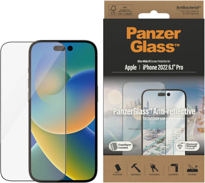 PanzerGlass ochranné sklo pro Apple iPhone 14 Pro s Anti-reflexní vrstvou a instalačním rámečkem_1782326221