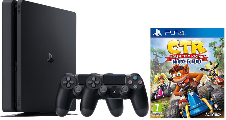 PlayStation 4 Slim, 1TB, černá + 2x DS4 + Crash Team Racing_946741837