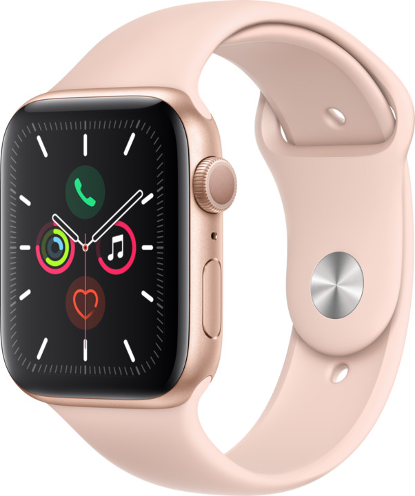 Apple Watch Series 5 GPS, 44mm Gold Aluminium Case with Pink Sand Sport Band - S/M &amp; M/L_1897783837