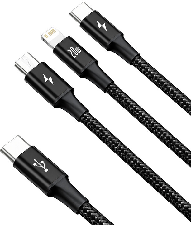 Baseus nabíjecí / datový kabel 3v1 Rapid Series USB-C - MicroUSB / Lightning / USB-C, PD 20W, 1.5m,_378785798