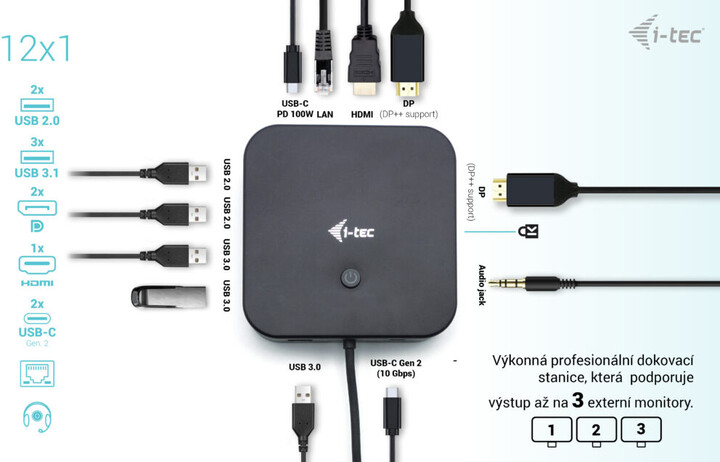 i-tec dokovací stanice USB-C, 3x Display, LAN, PD 100W + i-tec Universal Charger 112 W_1671487052