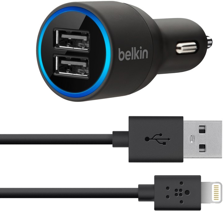 Belkin USB micro nabíječka do auta 2x2.1A + Lightning kabel_1890073502