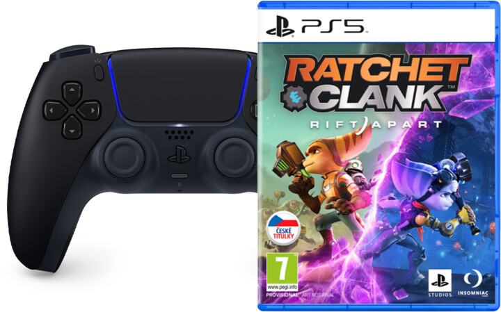 PS5 DualSense Midnight Black + hra Ratchet and Clank: Rift Apart