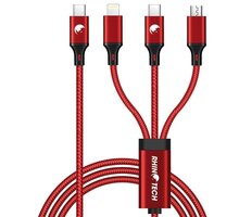 RhinoTech nabíjecí a datový kabel 3v1 USB-C - MicroUSB/Lightning/USB-C, 40W, 1.2m, červená RTACC478