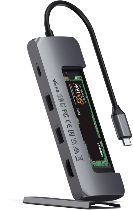 Satechi Aluminium USB-C Hybrid Multiport adapter, SSD Enclosure, HDMI 4K, 2 x USB-A 3.1 Gen 2, šedá_2019331646