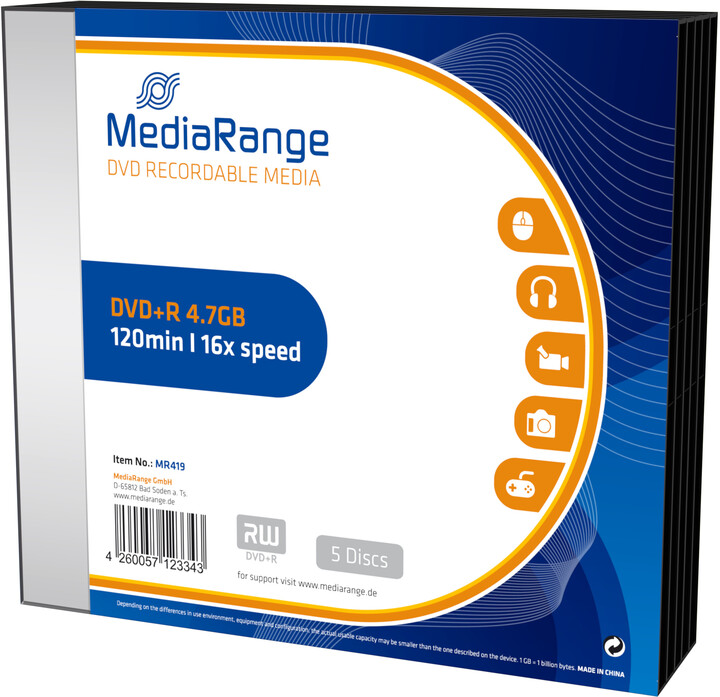 MediaRange DVD+R 4,7GB 16x, Slimcase 5ks_1395490666