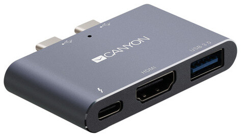 Canyon dokovací stanice, 3 porty, 2x USB-C - USB-A, Thunderbolt 3, 4K HDMI, PD, 100W, šedá_842843334