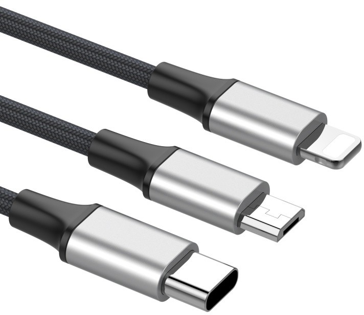 Baseus kabel Rapid Series Type-C 3-1 1.2M Micro + Lightning + Type-C, stříbrná + černá_1871292927