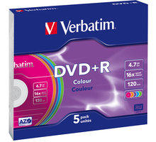 Verbatim DVD+R 4,7GB 16x Slim, Colour, 5ks_97889355