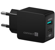 CONNECT IT Fast Charge nabíjecí adaptér 1xUSB-A + 1xUSB-C, 3,4A, černý_478409328