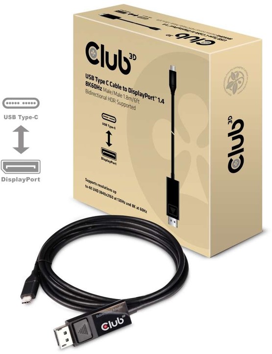 Club3D kabel USB Typ C na DisplayPort 1.4 8K 60Hz (M/M), 1,8m_1178145501