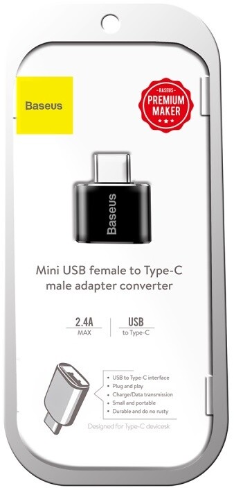 Baseus adaptér / redukce USB-A - USB-C, F/M, černá_2099482419