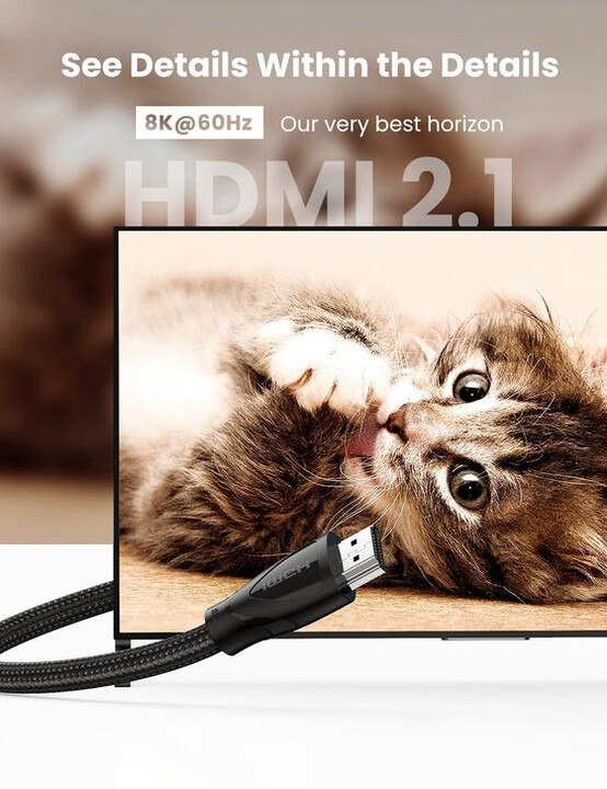 UGREEN kabel HDMI 2.1 (M/M), opletený, 2m, černá