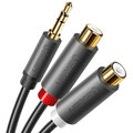 UGREEN kabel 3.5mm jack - 2x cinch (RCA), M/F, 25cm, šedá_974571808