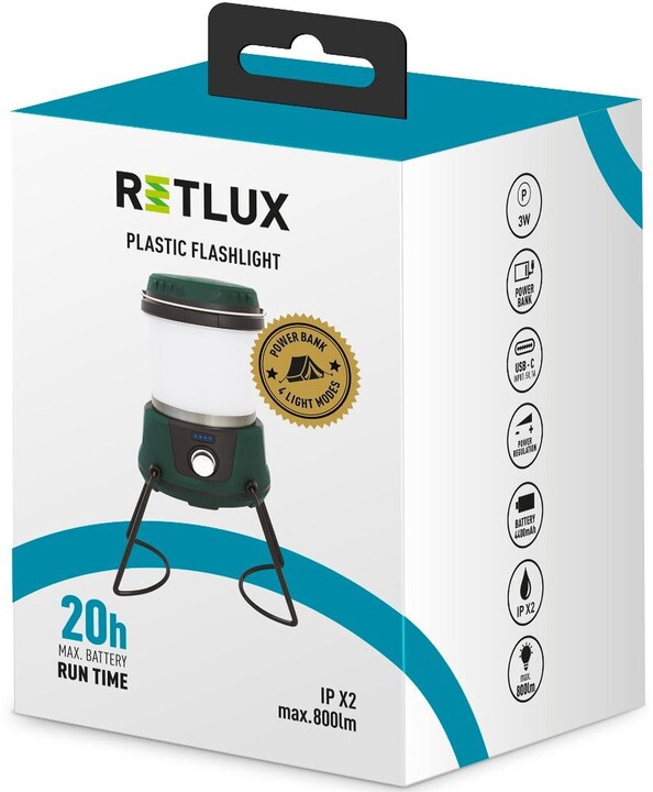 Retlux campingová svítilna s powerbankou RPL 600, nabíjecí, černá_1352081844