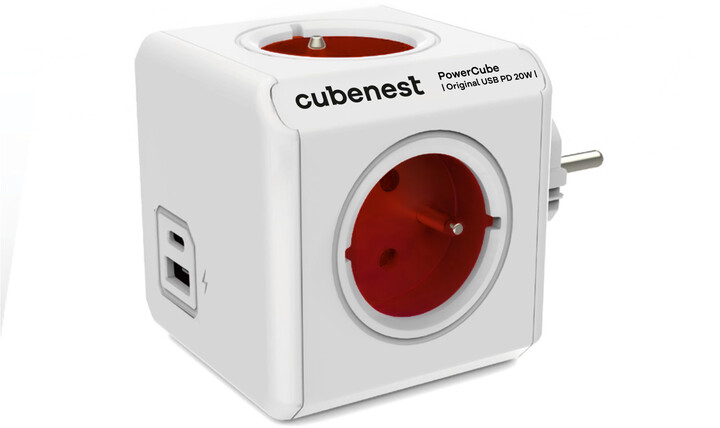 Cubenest PowerCube Original rozbočka, 4 zásuvky + USB A+C PD 20 W, červená_1988110076