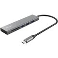 TRUST USB-C hub Halyx Fast, 3xUSB 3.2 Gen 1, čtečka karet, stříbrná