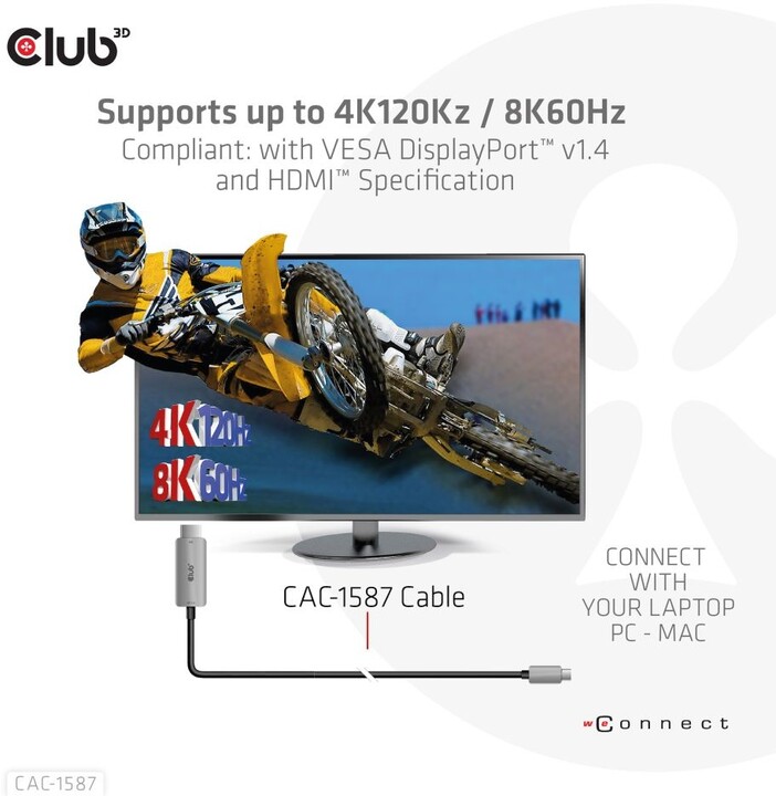 Club3D kabel USB-C - HDMI, 4K120Hz 8K60Hz HDR10 s DSC1.2, M/M, 3m_1341224703