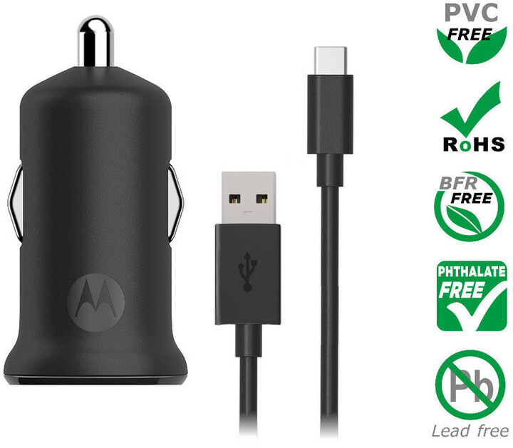 Motorola autonabíječka TurboPower, 18W, černá + kabel USB-A - USB-C, 1m, černá_1573558539