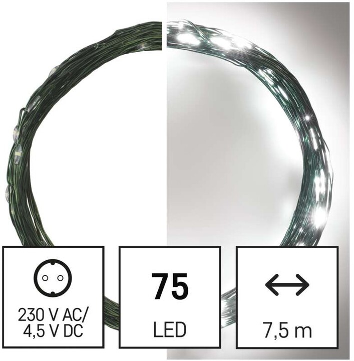 Emos LED vánoční nano řetěz zelený, 7,5 m, venkovní i vnitřní, studená bílá, časovač_494254915