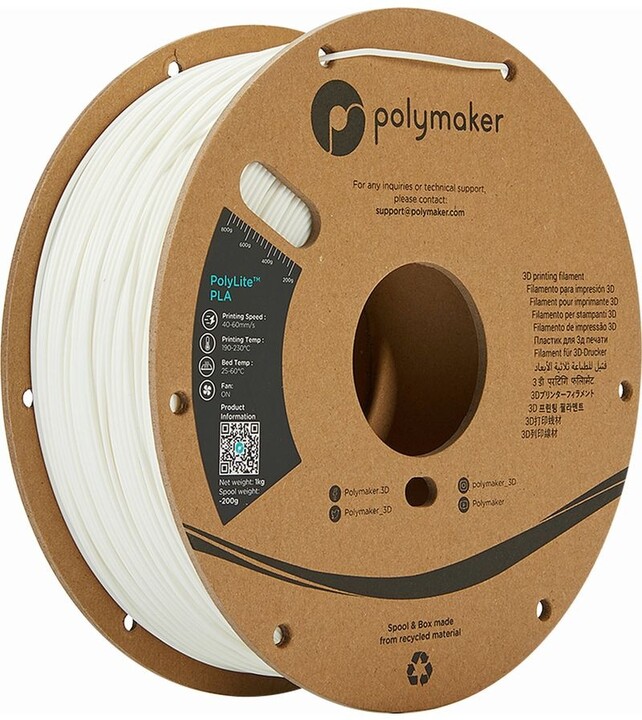 Polymaker tisková struna (filament), PolyLite PLA, 1,75mm, 1kg, bílá_252690202