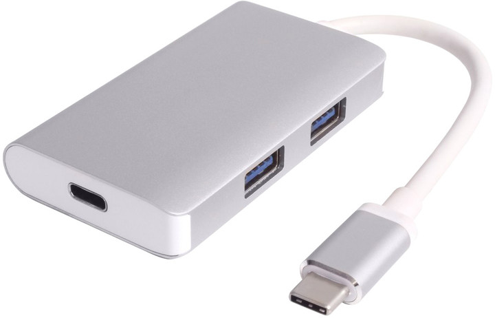 PremiumCord USB 3.1 hub 2x USB3.0 + PD charge, hliníkové stříbrné pouzdro_241297639