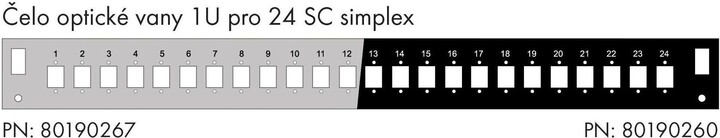 Solarix čelo optické vany 1U, pro 24 SC simplex, s montážními otvory_1010073783