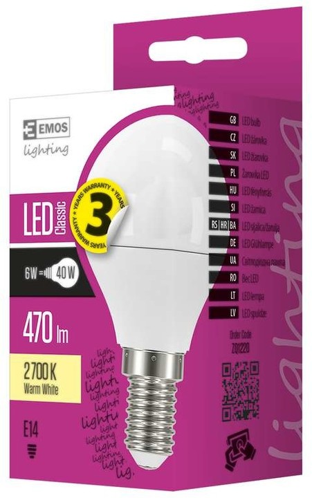 Emos LED žárovka Classic Mini Globe 6W E14, teplá bílá_424164044