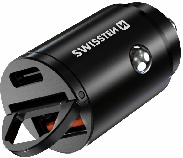 SWISSTEN nabíječka do auta, USB-C PD, USB-A SuperCharge, 30W, černá_562425493