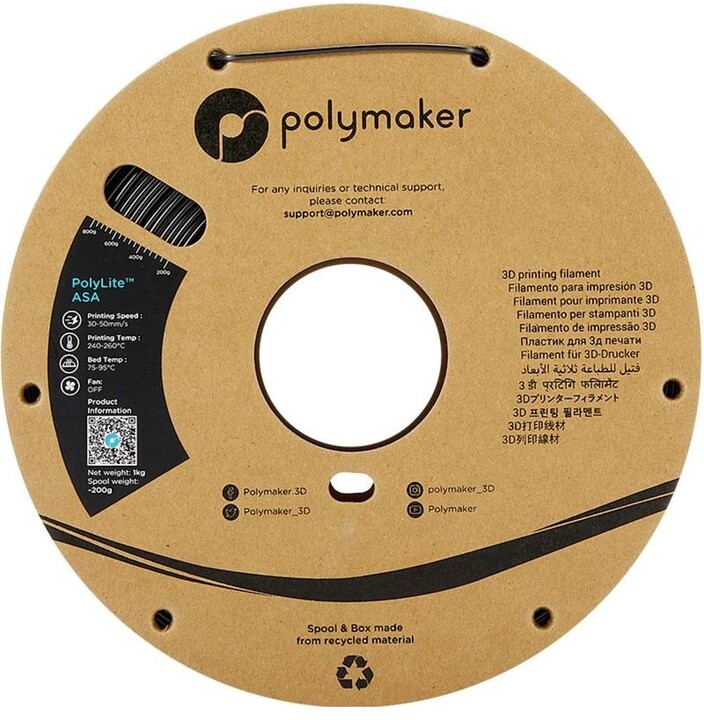 Polymaker tisková struna (filament), PolyLite ASA, 1,75mm, 1kg, černá_1415888004