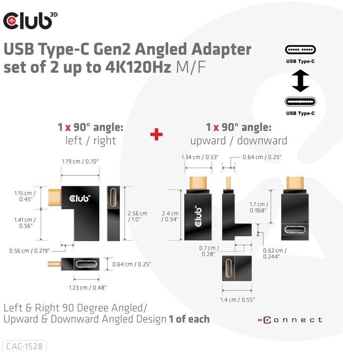 Club3D set adapterů USB-C Gen2, 4K@120Hz (M/F), 2ks_1507882969