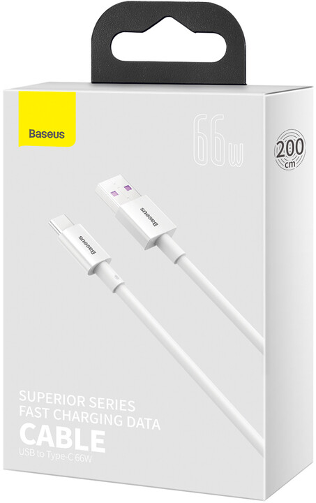 BASEUS kabel Superior Series USB-A - USB-C, rychlonabíjecí, 66W, 2m, bílá_1142460159