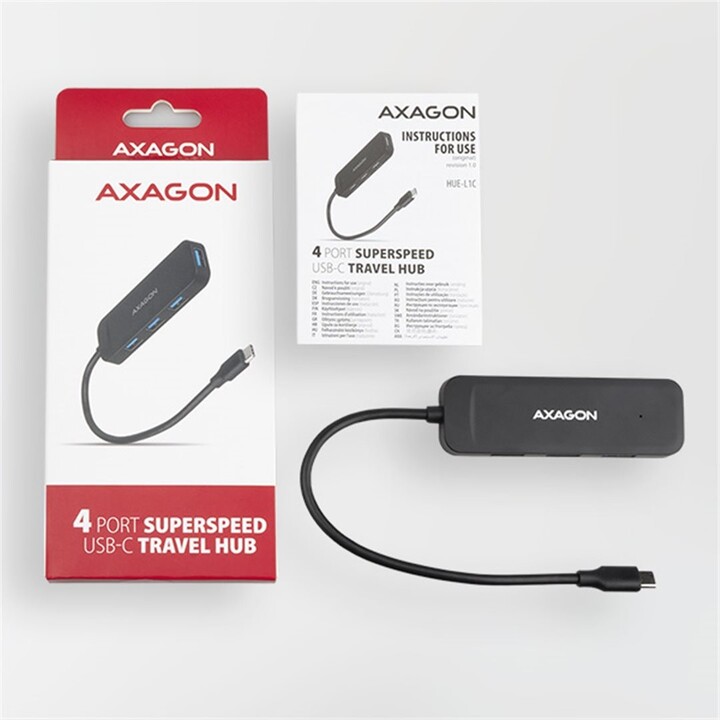 AXAGON TRAVEL hub USB-C 3.2 Gen1 - 4xUSB-A, 20cm, černá_841228436