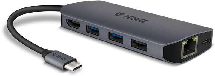 YENKEE multifunkční HUB YTC 081 USB-C, 8v1, šedá_294517439