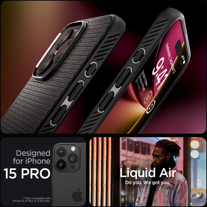 Spigen ochranný kryt Liquid Air pro Apple iPhone 15 Pro, matná černá_1179899866