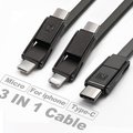 Remax RC-070th, univerzální datový kabel 3v1, USB-C/ Micro USB / lighting , 1m, 2,1A, černá_568577580