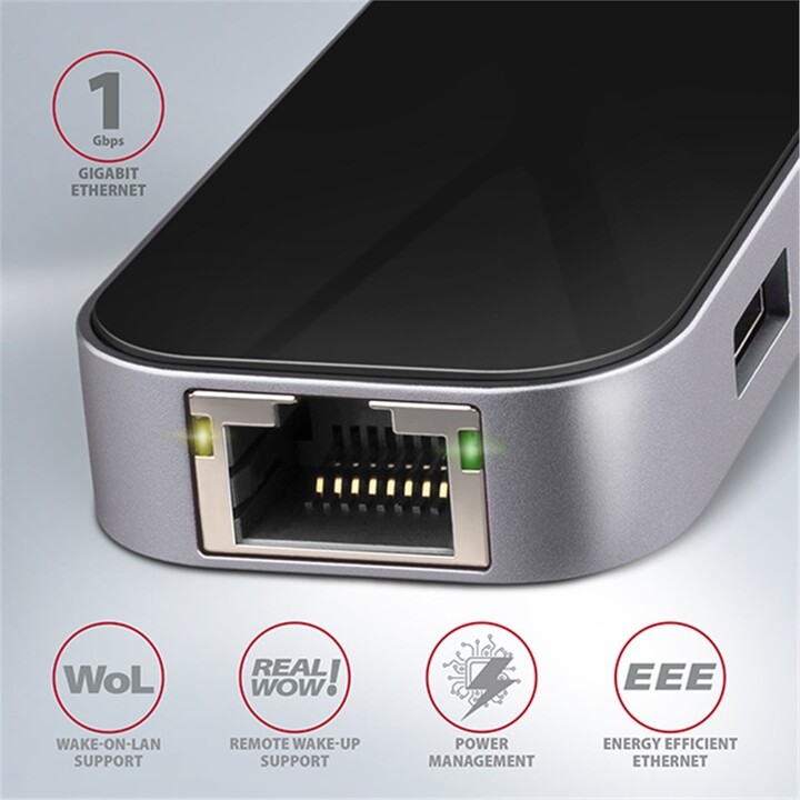AXAGON multifunkční HUB 6v1 USB 3.2 Gen 1, 3x USB-A, HDMI, RJ-45 GLAN, PD 100W, kabel USB-C 20cm_1069366863