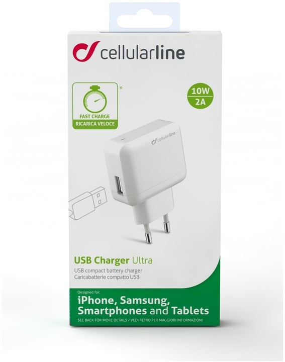 CellularLine nabíječka s bočním USB výstupem, bílá_1435393724