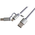iGET G2V1 USB kabel 2v1, 1m, stříbrný, microUSB i USB-C, prodloužené koncovky_79888773