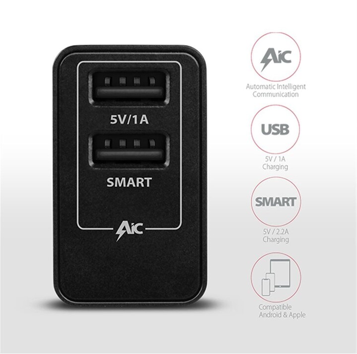 AXAGON ACU-DS16 SMART nabíječka do sítě, 2x USB výstup 5V/2.2A + 5V/1A, 16W_610425661
