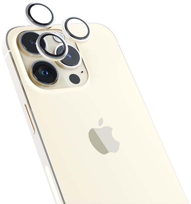 EPICO hliníkové tvrzené sklo na čočky fotoaparátu pro iPhone 14 Pro/14 Pro Max, zlatá_702345882