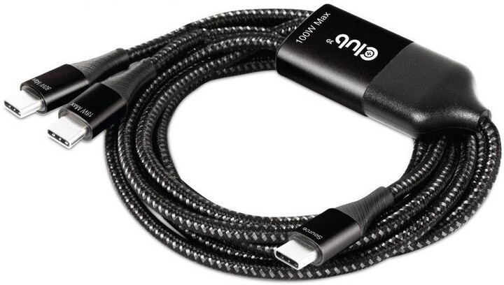 Club3D nabíjecí kabel Y USB-C - 2x USB-C, 100W, 1.83m, černá