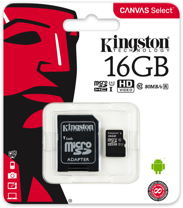 Kingston Micro SDHC Canvas Select 16GB 80MB/s UHS-I + SD adaptér_1103934895