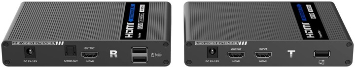 PremiumCord HDMI 2.0 KVM extender na 70m s přenosem USB, Ultra HD 4kx2k@60Hz_400785641