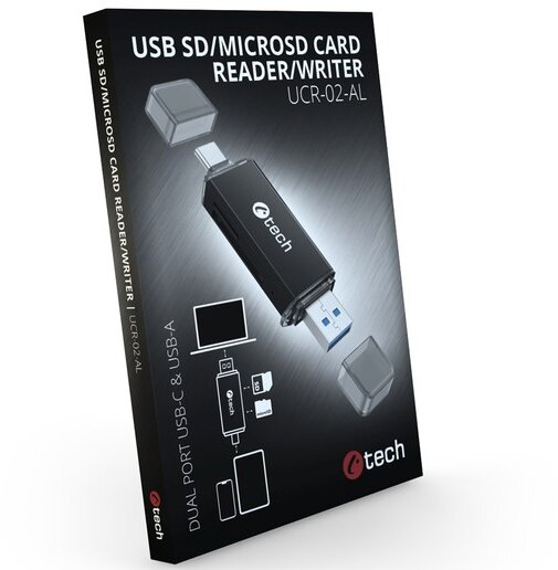 C-tech čtečka karet, USB-A / USB-C, SD/micro SD 